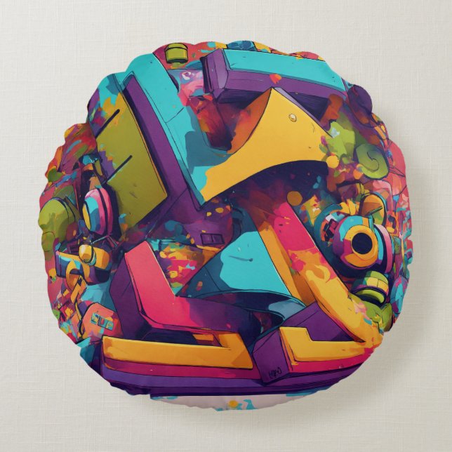 Hip Hop Design Rundes Kissen (Vorderseite)
