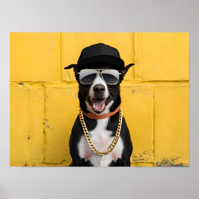 Hip Hop Dog Star in trendy Cap and Chain Poster (Vorne)