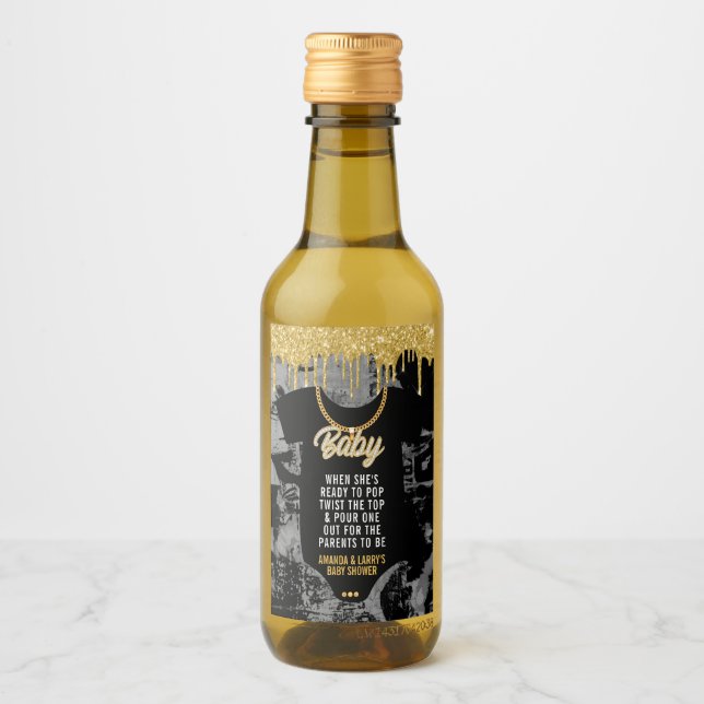Hip Hop Gold Chain Baby Dusche Weinetikett (Vorderseite)