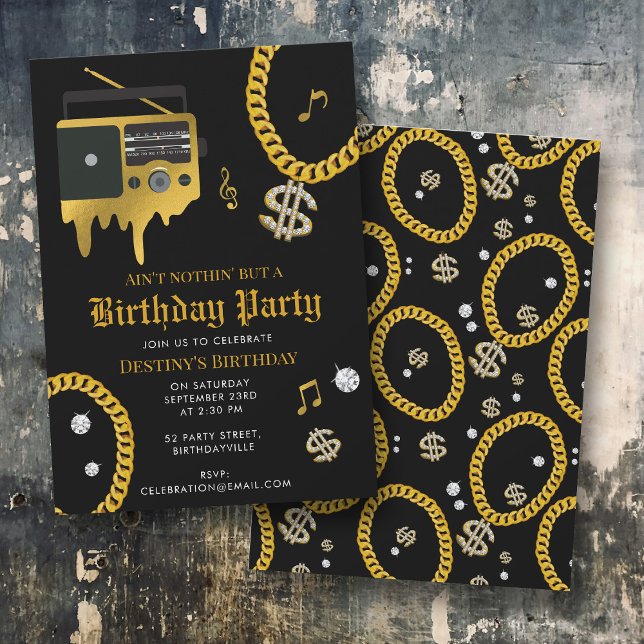 Hip Hop Gold Chain Radio 80's 90's Birthday Einladung (Hip Hop Gold Chain Radio 80's 90's Birthday Invitation)