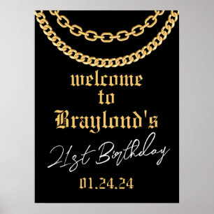 Hip Hop Gold Cuban Link Kette Willkommensschild Po Poster
