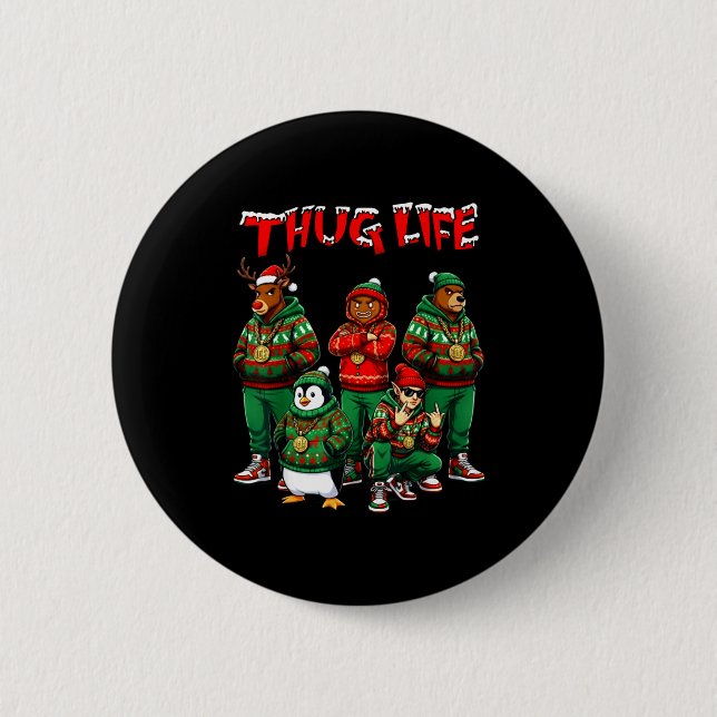 Hip Hop Holiday Crew - Ugly Christmas Sweater Rap  Button (Vorderseite)