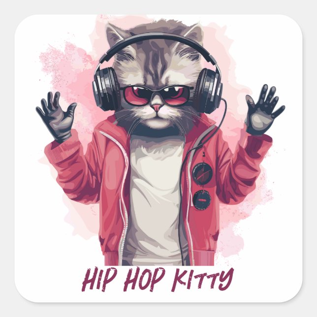 Hip Hop Kitty Quadratischer Aufkleber (Vorderseite)