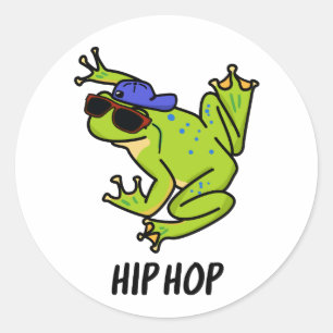 Hip Hop Lustiger Hüpfender Frosch Wortspiel Runder Aufkleber