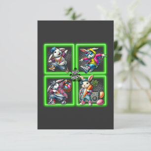 Hip Hop Oaster Bunny Buddies, Neon Green Dankeskarte