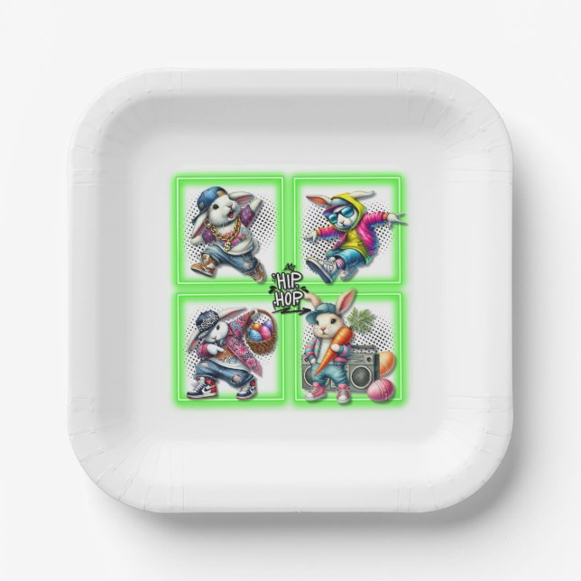 Hip Hop Oaster Bunny Buddies, Neon Green | Pappteller (Vorderseite)