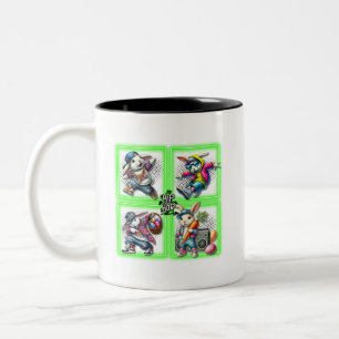 Hip Hop Oaster Bunny Buddies, Neon Green Zweifarbige Tasse