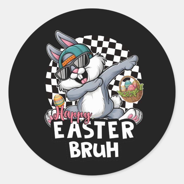 Hip Hop Oaster Bunny Rabbit Bruh Runder Aufkleber (Vorderseite)