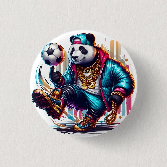 Hip Hop Panda Fußball Sommer Sportarten Button (Vorderseite)