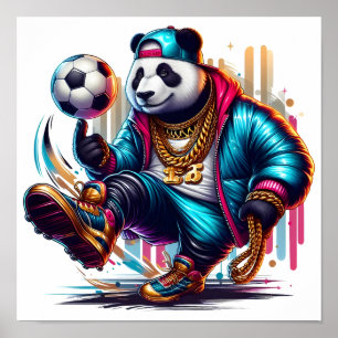 Hip Hop Panda Fußball Sommer Sportarten Poster