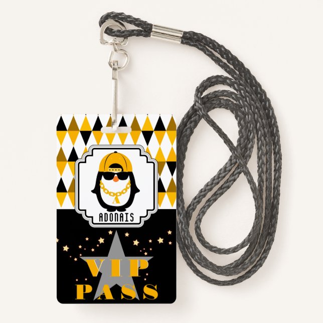 Hip Hop Penguin Cool Kid Foto VIP Pass  Ausweis (Vorderseite mit Schlüsselband)