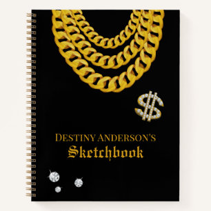Hip Hop Rap Gold Kubanische Link-Kette 90er Sketch Notizbuch