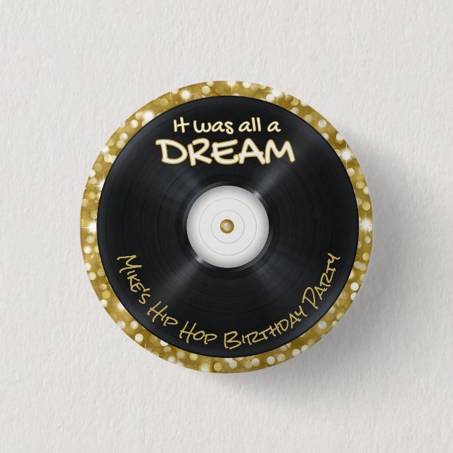 Hip Hop Record White & Gold Glitzer Retro der 90er Button (Vorderseite)
