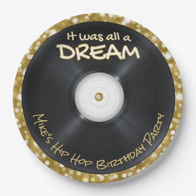 Hip Hop Record White & Gold Glitzer Retro der 90er Pappteller (Vorderseite)