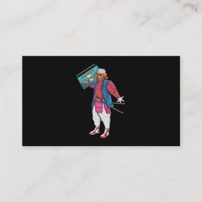 Hip Hop Samurai mit Boombox Stereo Retro 80er Visitenkarte (Vorderseite)