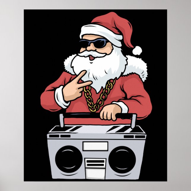 Hip Hop Santa Claus Gift Gangster Gettoblaster Poster (Vorne)