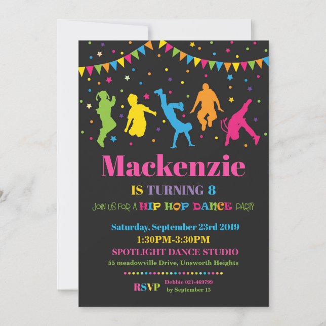 Hip Hop Tanz Geburtstagsparty Einladung Mädchen (Vorderseite)