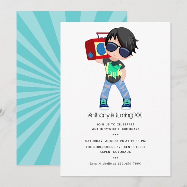 Hip Hop Thema Boy Birthday Einladung (Vorne/Hinten)