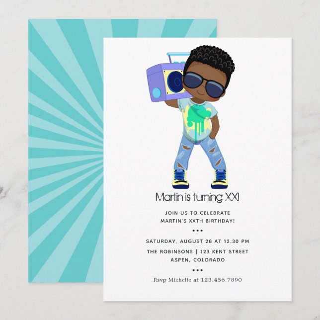 Hip Hop Thema Boy Birthday Einladung (Vorne/Hinten)