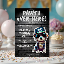 Hip Hop Welpe Hund Brick Wall erste Geburtstagspar Einladung