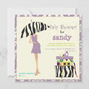 Hip Mama, lila Damast/Zebra-Baby-Party Einladung