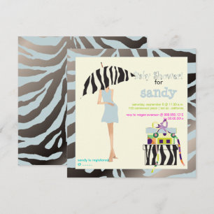 HIP MAMA, SILBERBLAUE ZEBRA-BABY-SHOWER-EINLADUNGE EINLADUNG