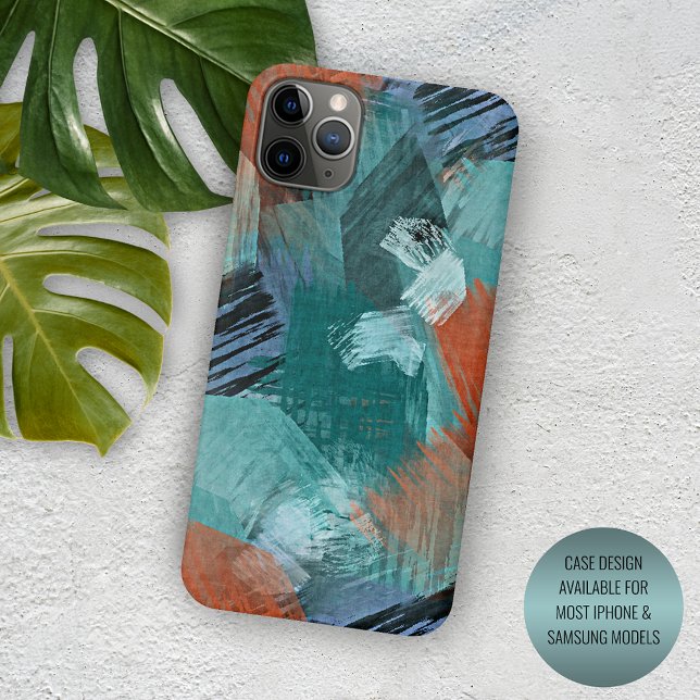 Hip Teal Blau Mint Grün Orange Pinselstriche Kunst Case-Mate iPhone Hülle (Von Creator hochgeladen)