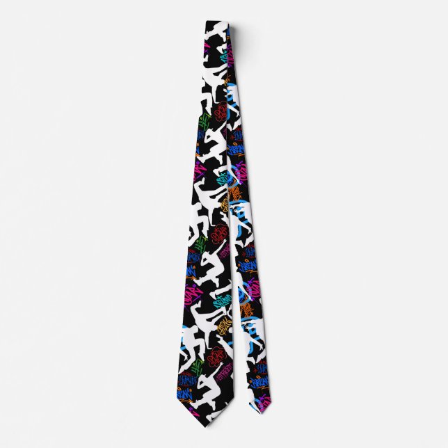 HipHop Dance Pattern.w Black BG Krawatte (Vorderseite)