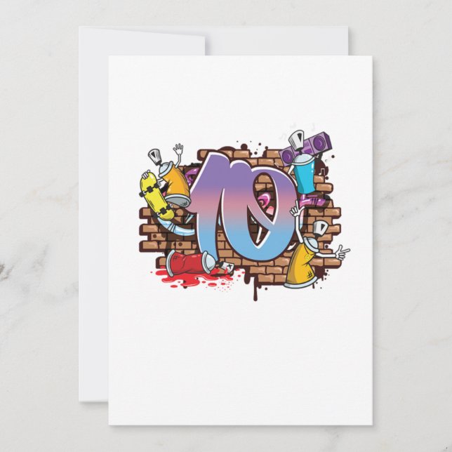 Hiphop Dancer Graffiti Artist Typography 10th Birt Einladung (Vorderseite)