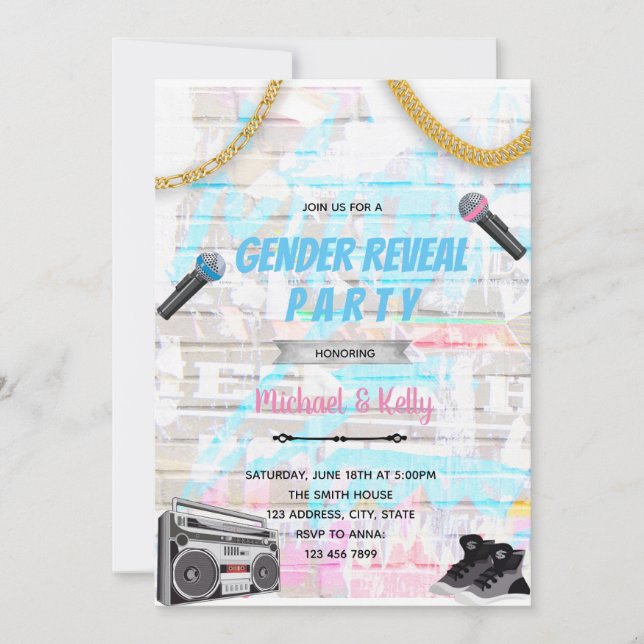 Hiphop Gender enthüllt Disco-Tanzeinladung Einladung (Vorderseite)