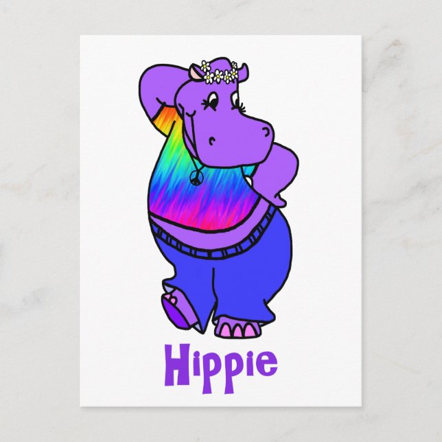 Hippe-Hippie-Hippo-Postkarte Postkarte (Vorderseite)