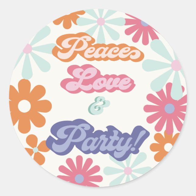 Hippie 1960's Peace Liebe & Party Birthday C Runder Aufkleber (Vorderseite)