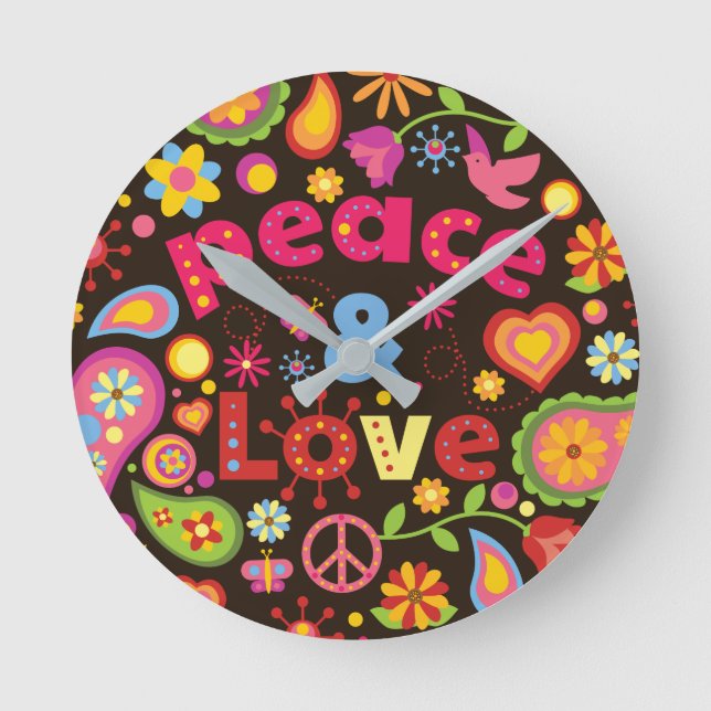 Hippie 60 Hippy 1960 signes de paix Horloge murale (Recto)