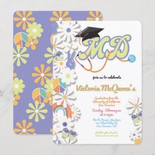 Hippie 60's 70's Doctor MD Graduation Invitation