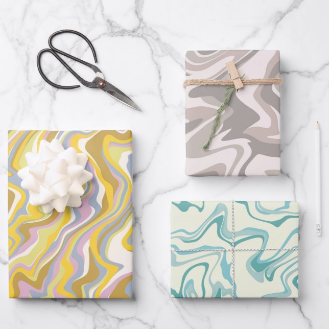 Hippie 70er Green Marble Liquid Swirl Boho Muster Geschenkpapier Set (Vorderseite)