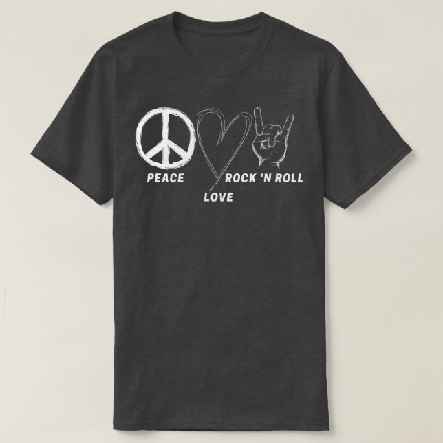 Hippie 70er Peace Liebe Rock'n'Roll Coole Band Lov T-Shirt (Design vorne)
