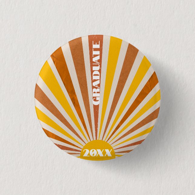 Hippie 70er Retro Bildung Abschluss Orange Button (Vorderseite)