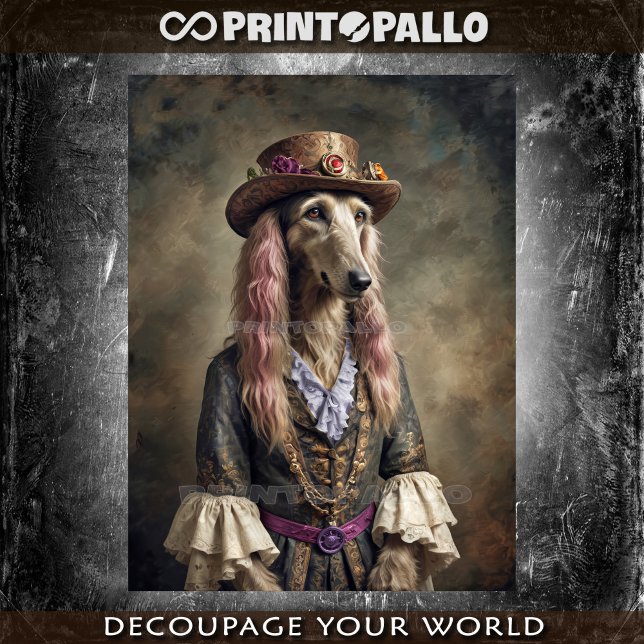 Hippie Afghan Hound Hund in traditionellem Kleid Seidenpapier (Von Creator hochgeladen)