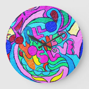 hippie-ähnliche groovy farbige Liebeuhr Große Wanduhr
