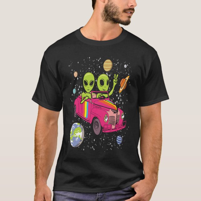 Hippie Alien Space Car  Techno EDM Minimal Spacesh T-Shirt (Vorderseite)