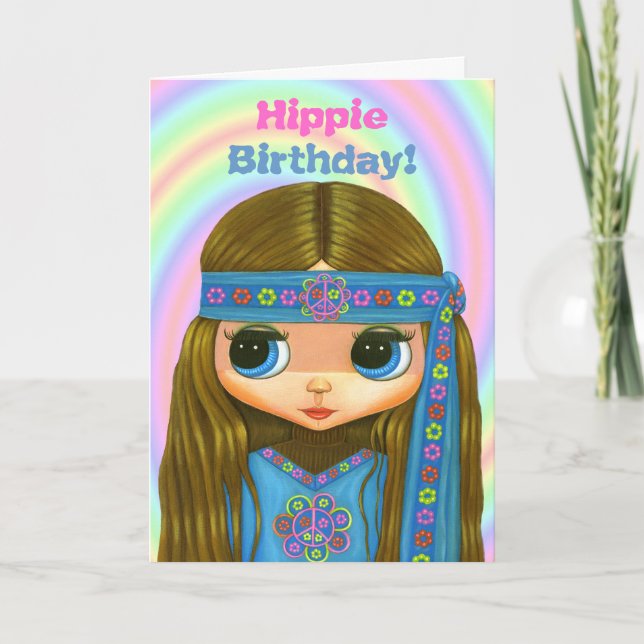 Hippie Anniversaire ! Carte de poupée fille Hippie (Devant)