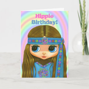 Hippie Anniversaire ! Carte fille Hippie bleu mign
