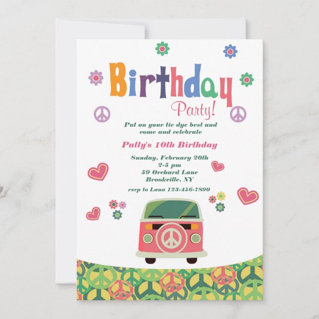 Hippie Anniversaire Fête Invitation (Devant)