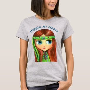 Hippie at Heart Green Headband Peace Sign Niedlich T-Shirt