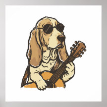 Hippie-Beagle spielt Gitarre
