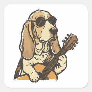 Hippie-Beagle spielt Gitarre Quadratischer Aufkleber