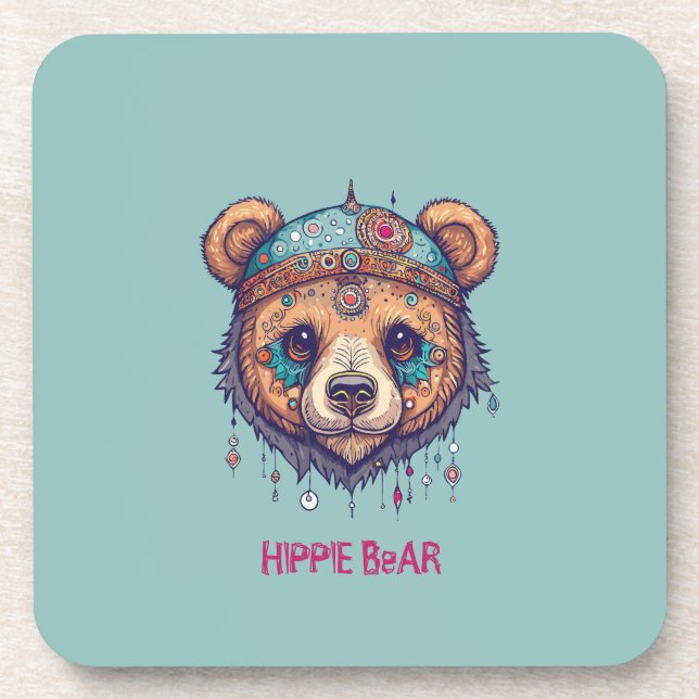 Hippie Bear I Getränkeuntersetzer (Vorderseite)