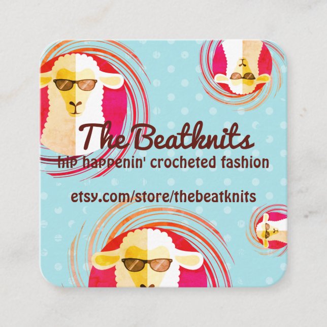 Hippie Beatnik Schaf Strickkettlogo Quadratische Visitenkarte (Vorderseite)