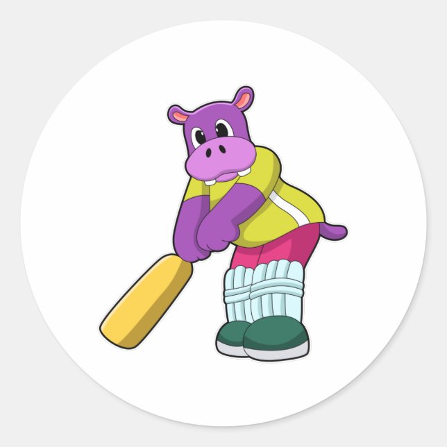 Hippie bei Cricket mit Cricket-Fledermaus Runder Aufkleber (Vorderseite)