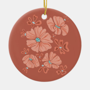 Hippie Blooms: Artwork der Abstrakten Roten Blume  Keramik Ornament